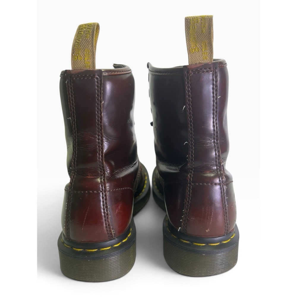 Dr. Martens 1460 Vegan Boots Women 7 Cherry Red Oxford Rub Off Combat 8-Eye - Picture 3 of 8